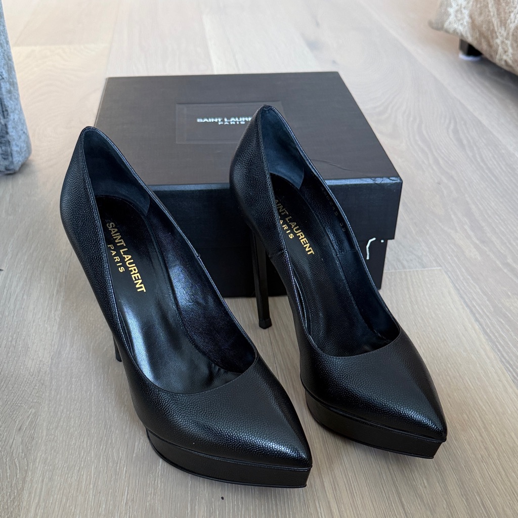 Saint Laurent Black Leather Pointed Stiletto Platform Pumps